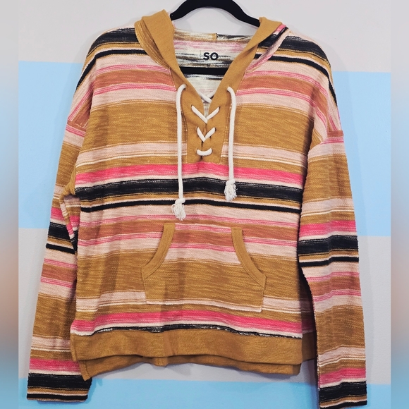 NWT SO Women's Striped Oversized Hoodie Sweater - Multicolor - Picture 2 of 8